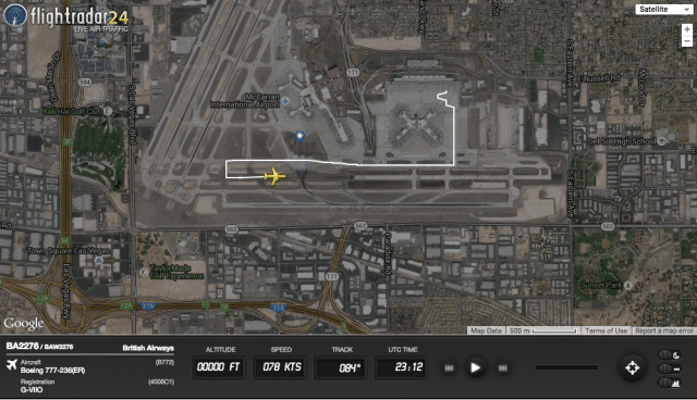 Flightradar24 image showing route to runway