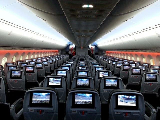 Passenger cabin of a Jetstar Boeing 787 from Jetstgar Airways