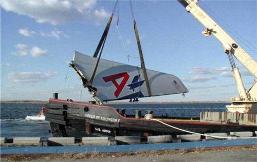 The recovery of the vertical stabiliser from American Airlines flight 587.