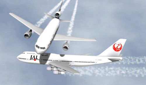 The DC-10 passing just above the Boeing 747. Re-creation by “anynobody”.